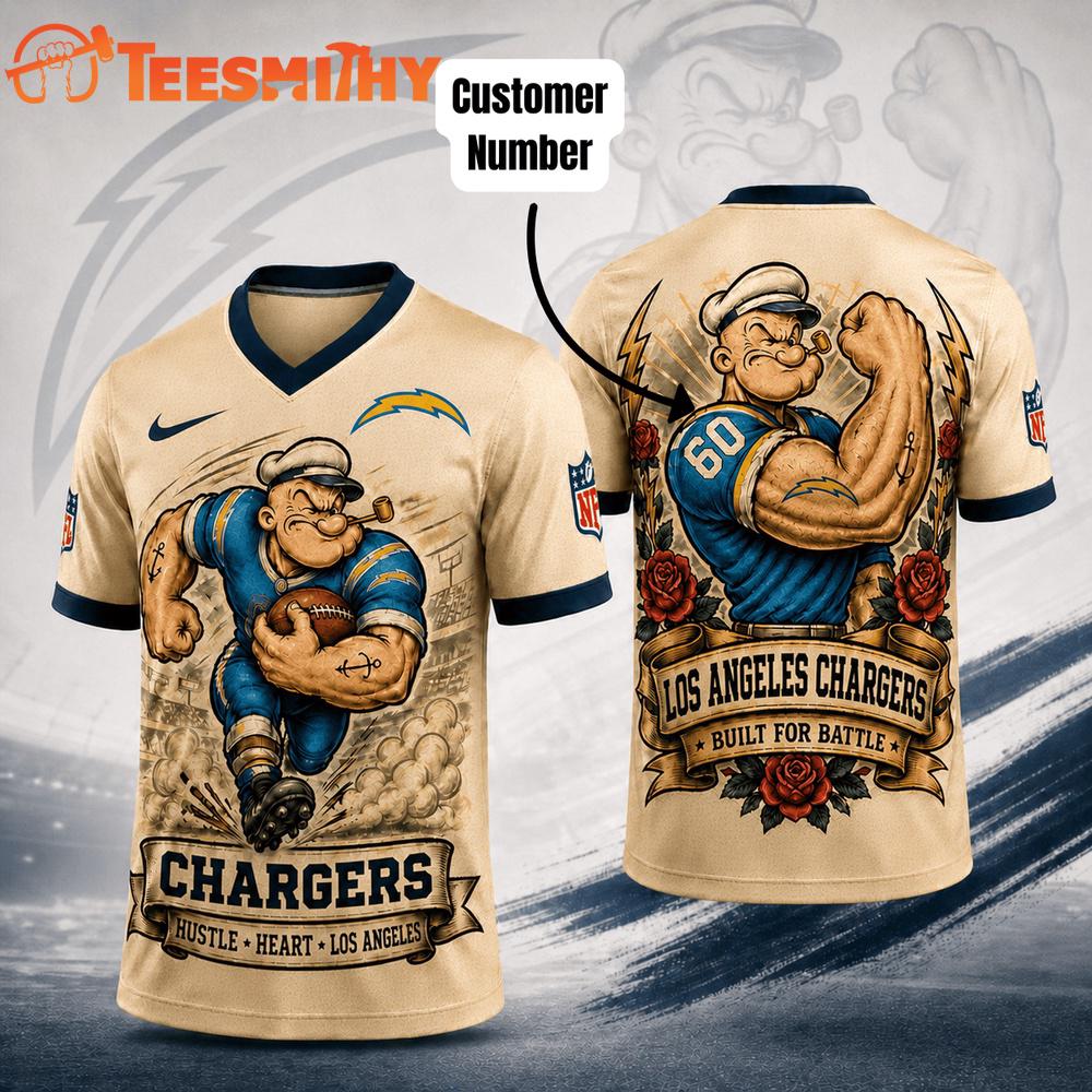 Los Angeles Chargers NFL Popeye Vintage Tattoo Football Jersey