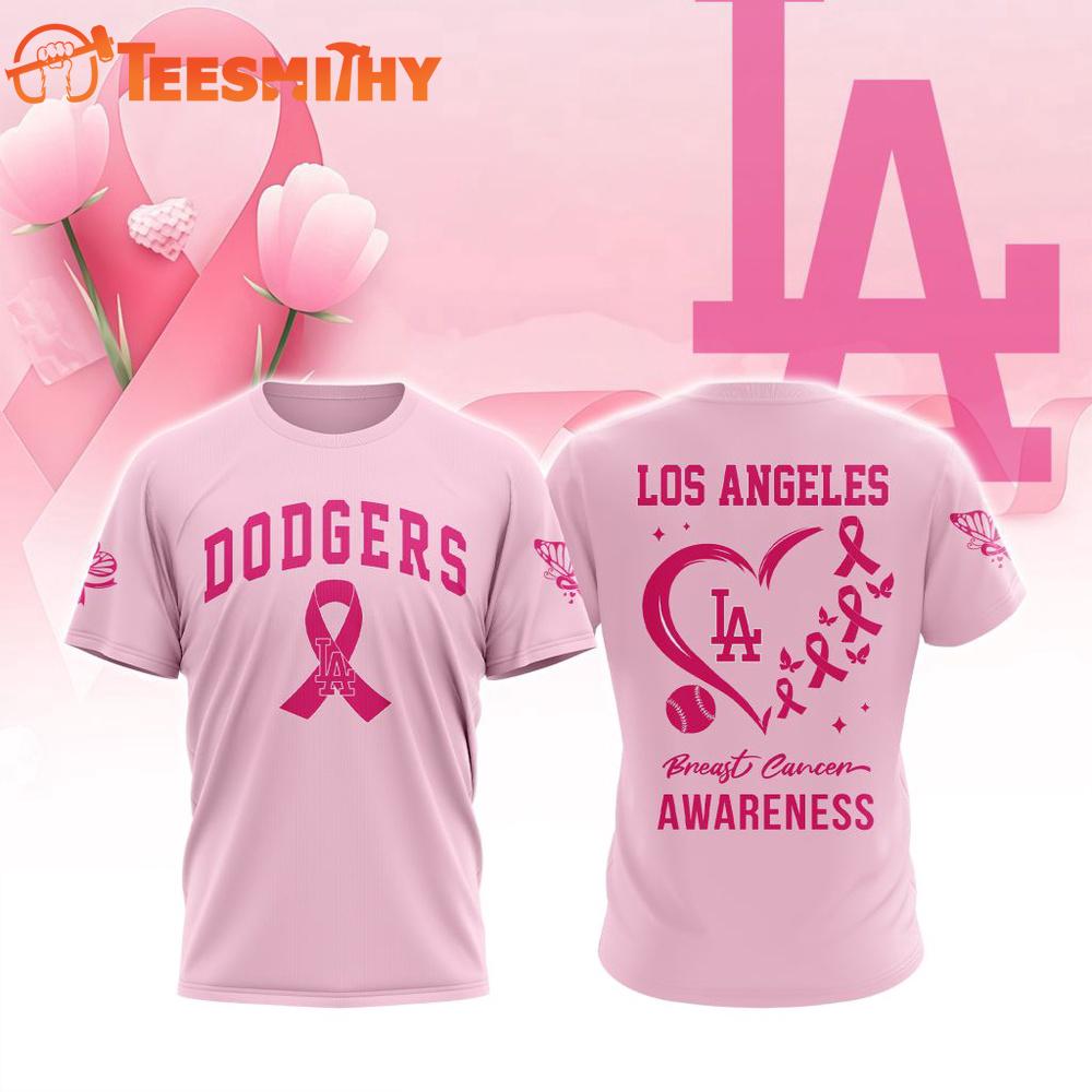 Los Angeles Dodgers 2025 MLB Pink Breast Cancer Awareness Design 3D Shirt
