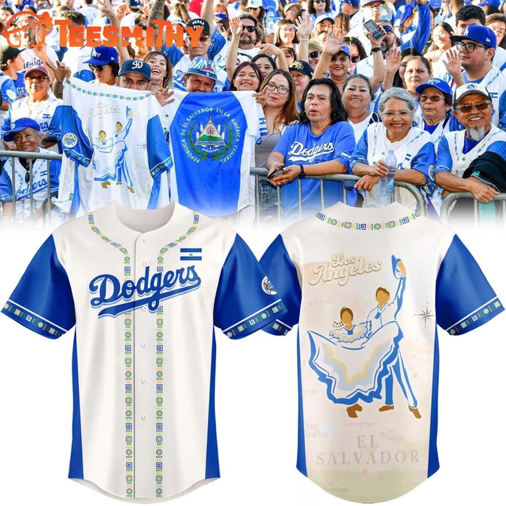 Los Angeles Dodgers 2025 Salvadoran Heritage Night Baseball Jersey Los Angeles Dodgers 2025 Salvadoran Heritage Night Baseball Jersey
