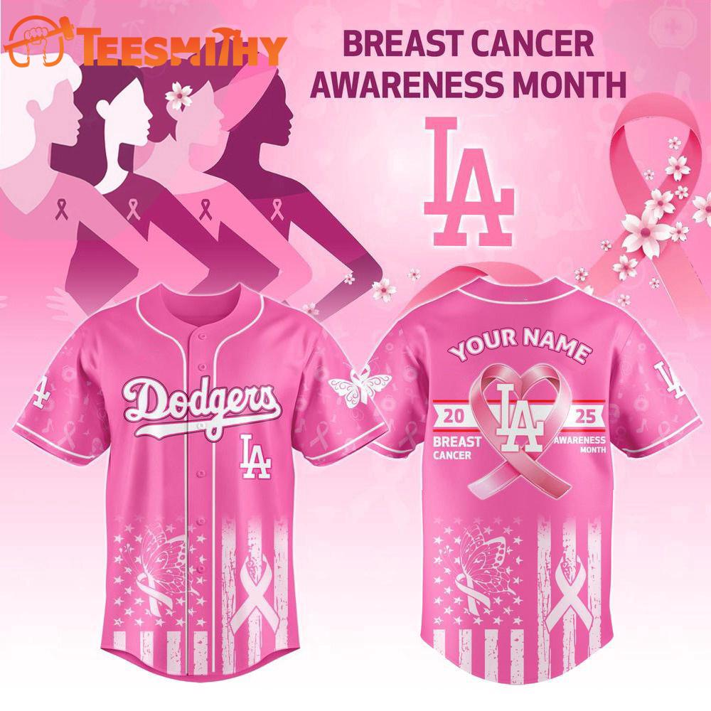 Los Angeles Dodgers Breast Cancer Awareness Month Custom Baseball Jersey
