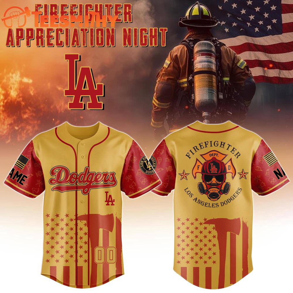Los Angeles Dodgers Firefighter Appreciation Night Custom Baseball Jersey