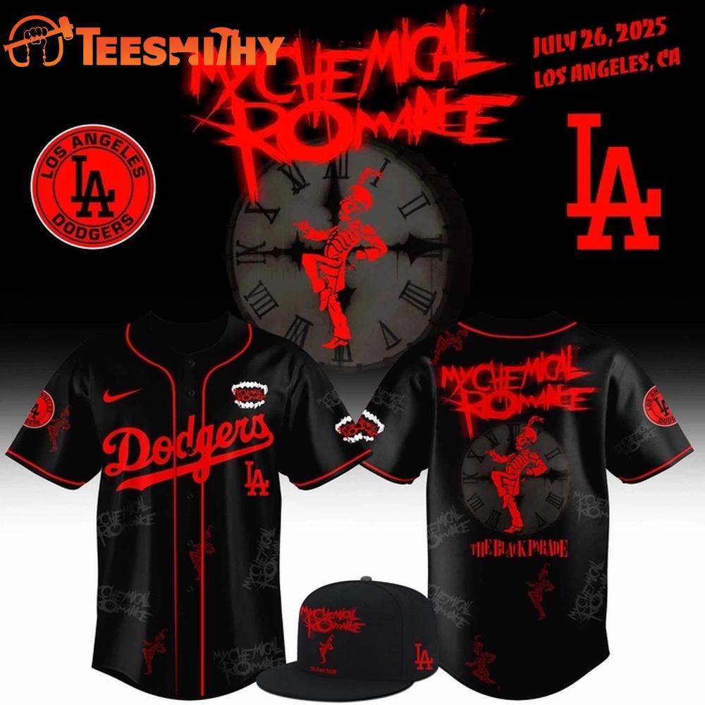 Los Angeles Dodgers Long Live The Black  My Chemical Romance Tour 2025 Baseball Jersey