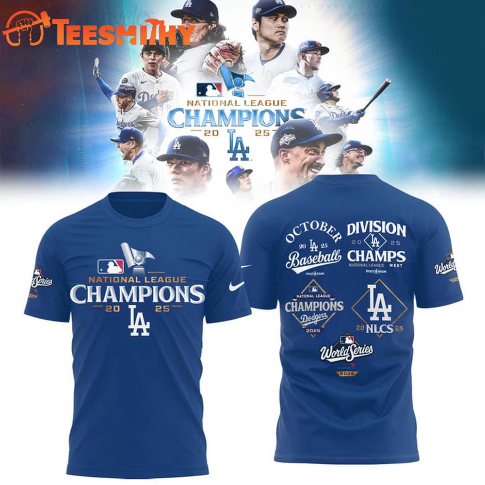 Los Angeles Dodgers National League Champions 2025 T Shirt Los Angeles Dodgers National League Champions 2025 T Shirt