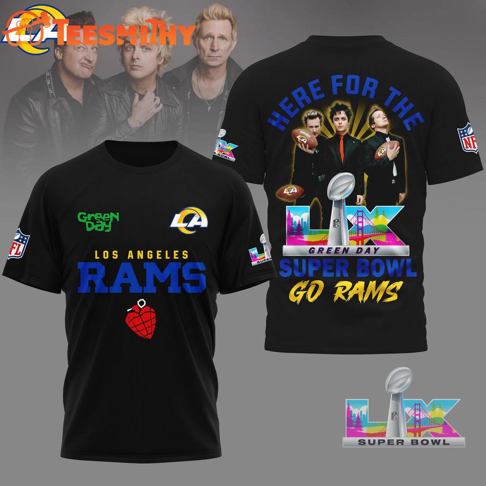 Los Angeles Rams 2026 NFL Green Day Super Bowl Limited Edition Black 3D Shirt