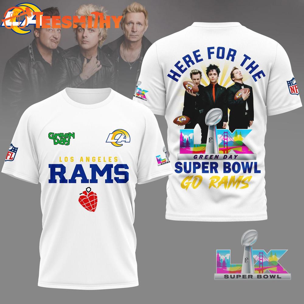Los Angeles Rams 2026 NFL Green Day Super Bowl Limited Edition White 3D Shirt