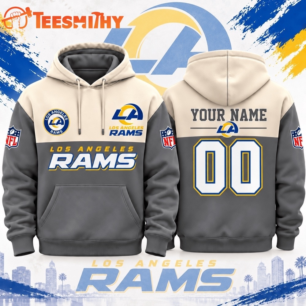Los Angeles Rams NFL Custom Varsity Colorblock Pullover Hoodie