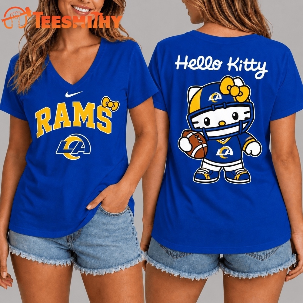 Los Angeles Rams NFL Hello Kitty Football V Neck T Shirt