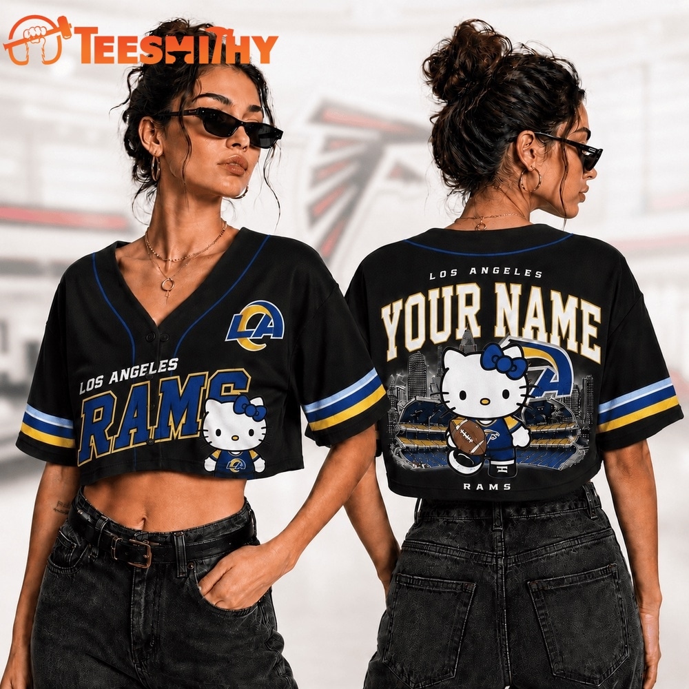 Los Angeles Rams NFL Hello Kitty Personalized Crop Top Baseball Jersey