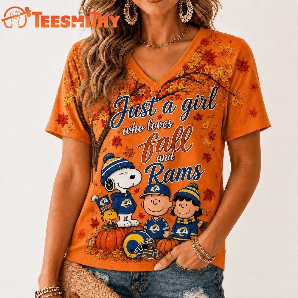 Los Angeles Rams NFL Snoopy Peanuts Fall Season V Neck T Shirt