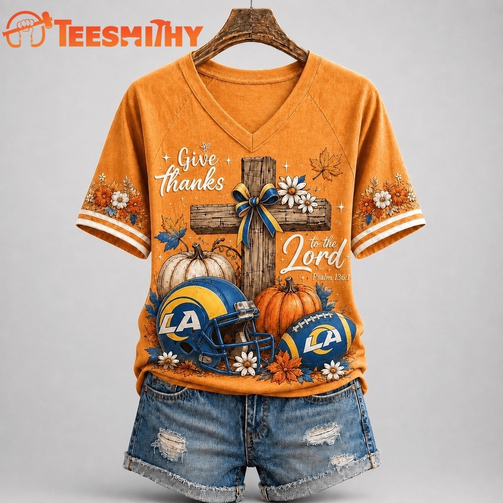 Los Angeles Rams NFL Thanksgiving Faith And Football V Neck T Shirt