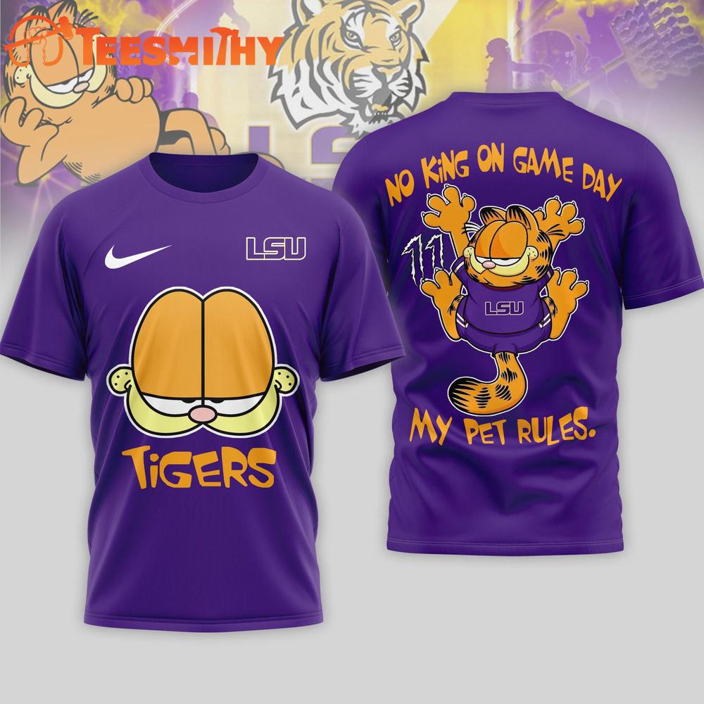 LSU Tigers Garfield NCAA No King On Game Day 3D T Shirt