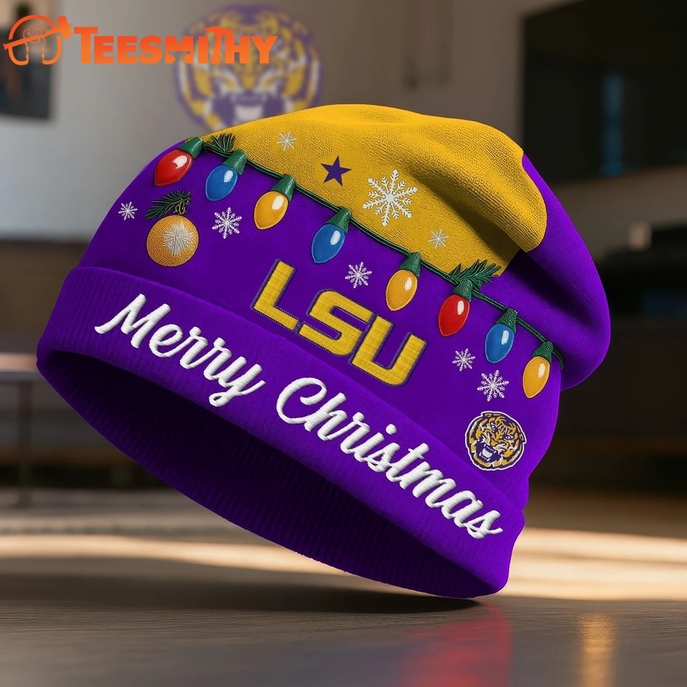 LSU Tigers NCAA Merry Christmas Beanie Hat
