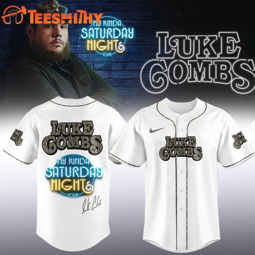 Luke Combs My Kinda Saturday Night Tour 2026 Limited Edition Signature White Baseball Jersey