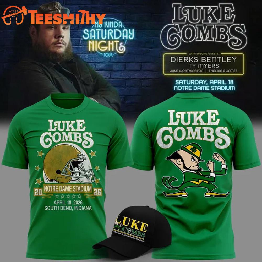 Luke Combs x Notre Dame Fighting My Kinda Saturday Night Tour 2026 Green T Shirt