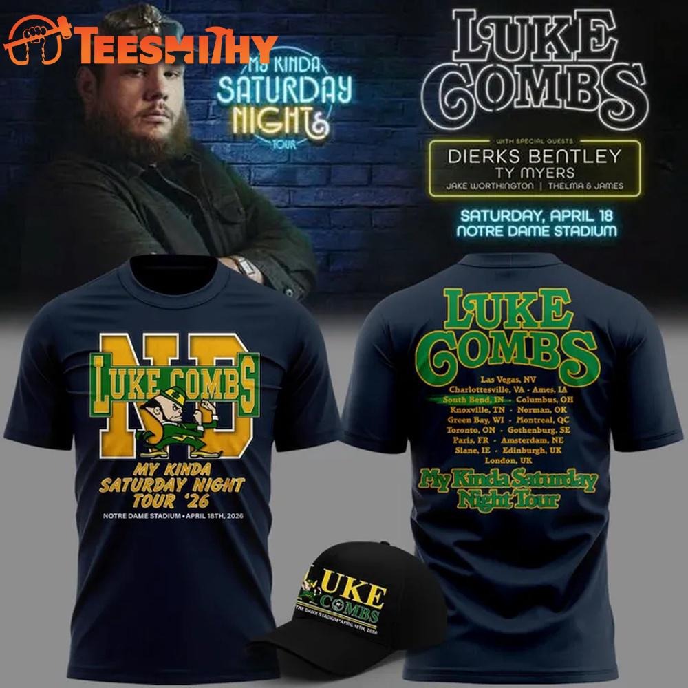 Luke Combs x Notre Dame Fighting My Kinda Saturday Night Tour 2026 Navy T Shirt