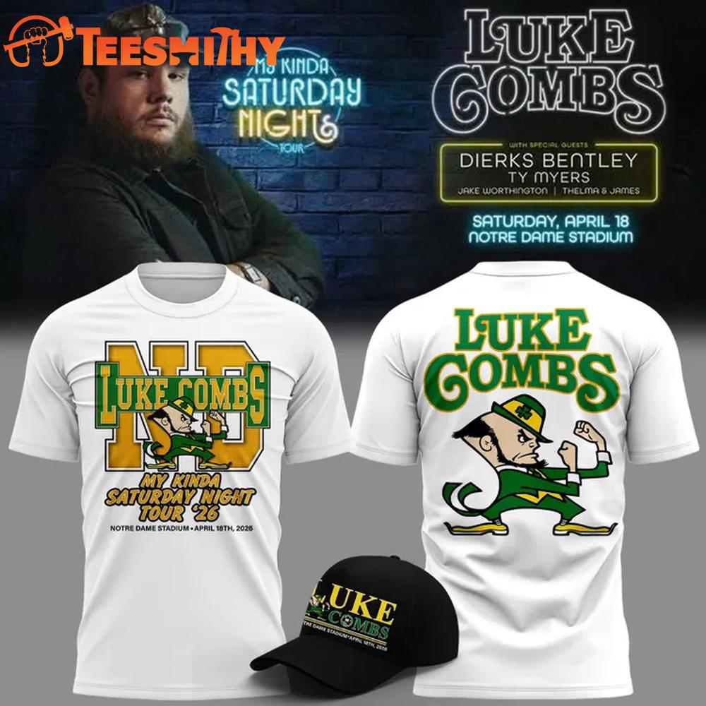 Luke Combs x Notre Dame Fighting My Kinda Saturday Night Tour 2026 White 3D Shirt