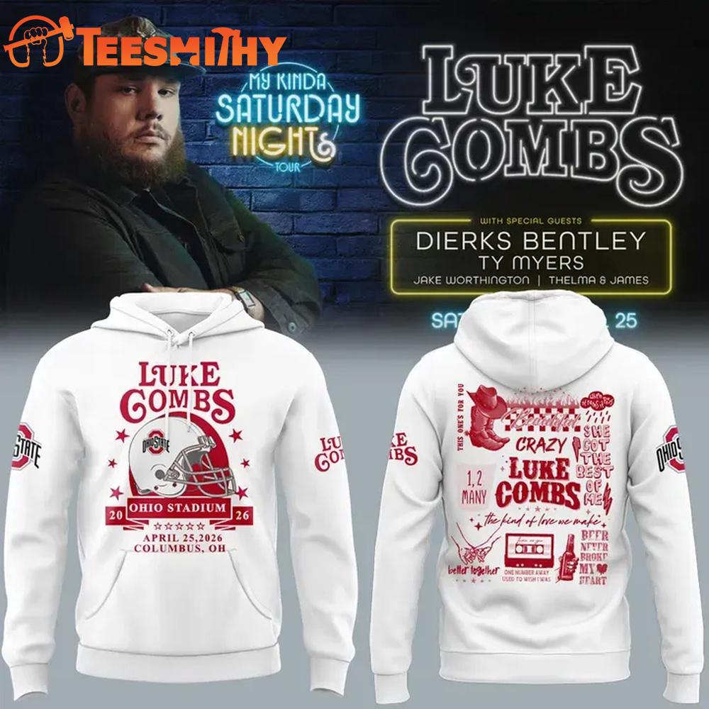 Luke Combs x Ohio State Stadium My Kinda Saturday Night Tour 2026 White Hoodie