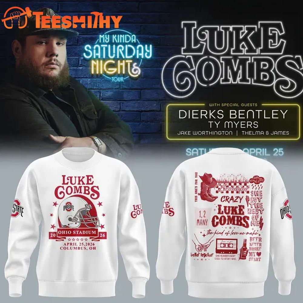 Luke Combs x Ohio State Stadium My Kinda Saturday Night Tour 2026 White Sweatshirt