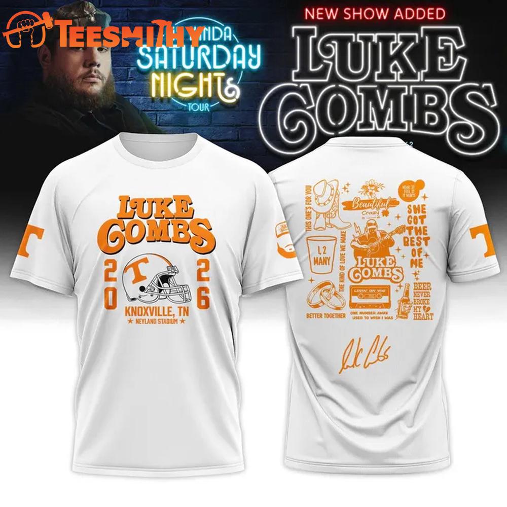 Luke Combs x Tennessee Volunteers My Kinda Saturday Night Tour 2026 White T Shirt