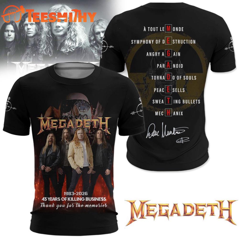 Megadeth 1983-2026 43 Years Of Killing Businees 3D Shirt Megadeth 1983-2026 43 Years Of Killing Businees 3D Shirt