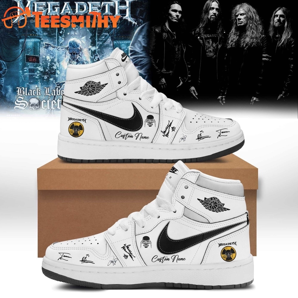 Megadeth 2026 Signed White Air Jordan 1 Hightop Shoes