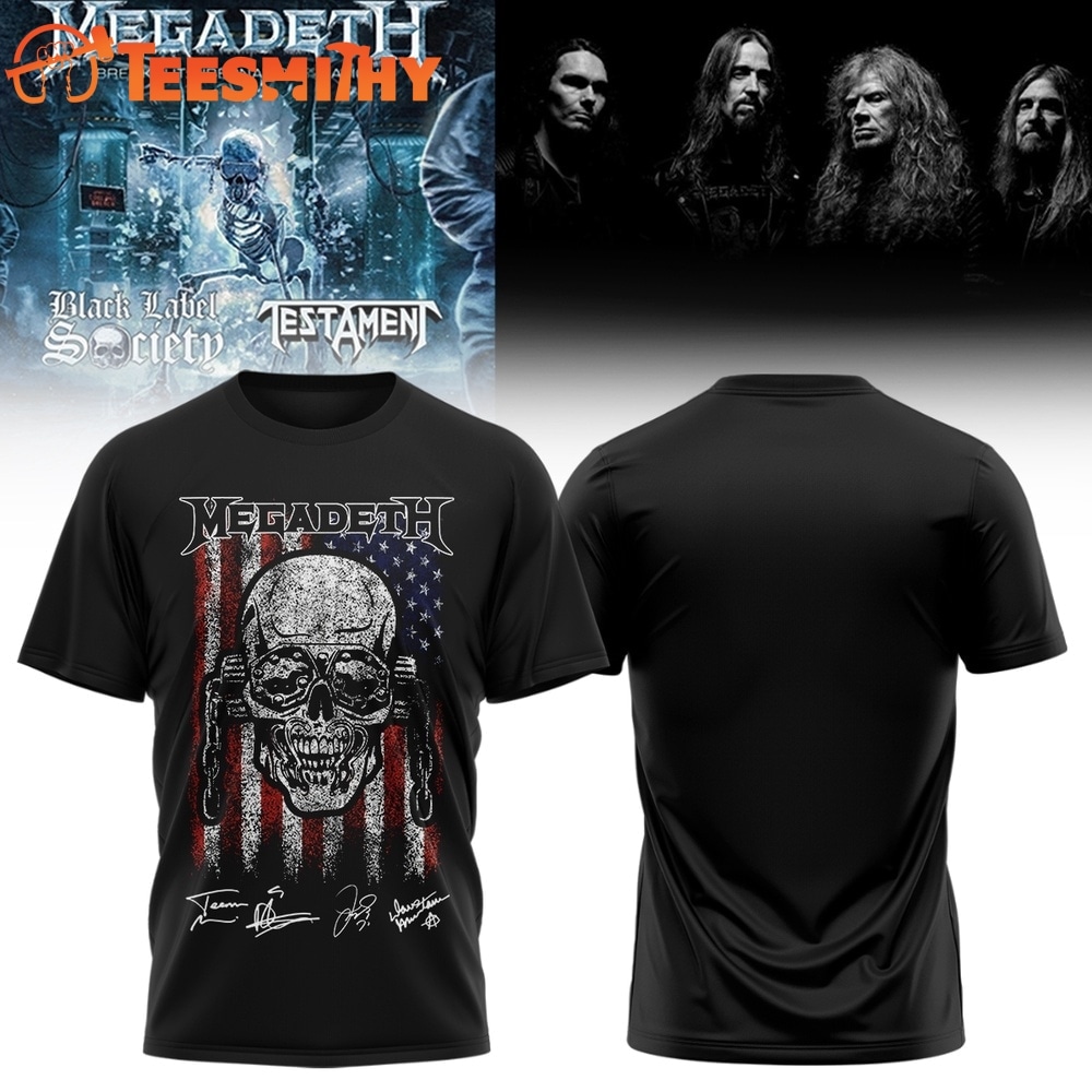 Megadeth Rock Band 2026 Signed Ameica Flag T Shirt