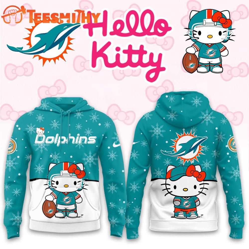 Miami Dolphins 2025 Football Christmas Hello Kitty Hoodie Shirt Miami Dolphins 2025 Football Christmas Hello Kitty Hoodie Shirt