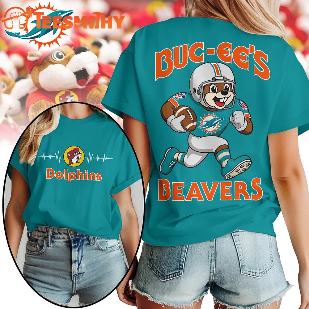 Miami Dolphins 2026 NFL Buc-ee’s Beavers All Over Print T Shirt