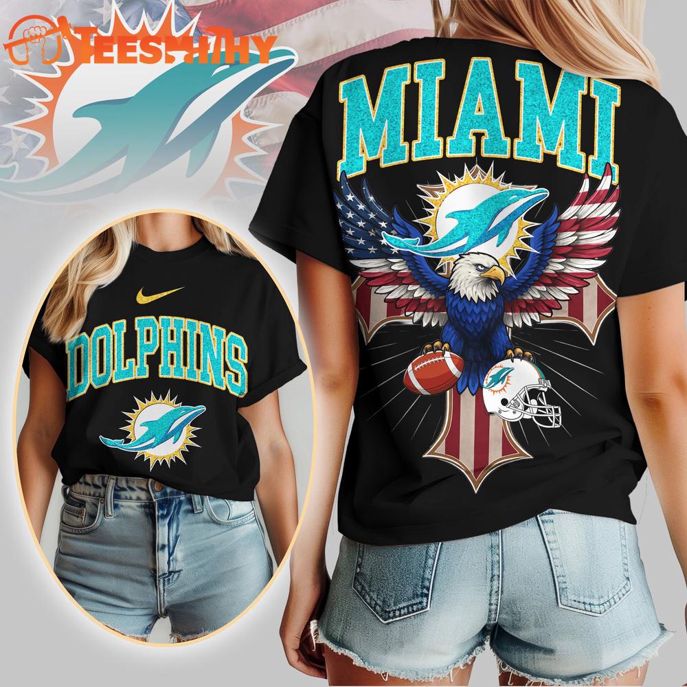 Miami Dolphins 2026 NFL Freedom Eagle All Over Print Shirt