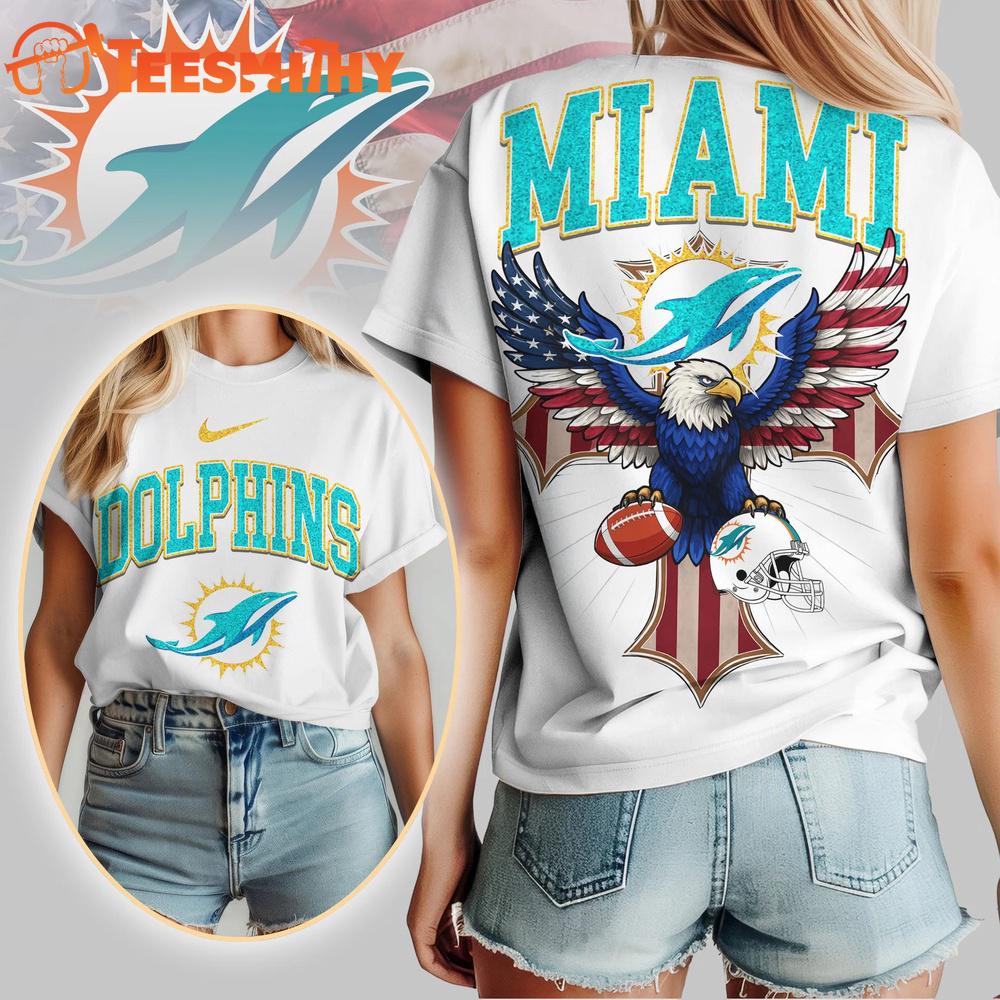 Miami Dolphins 2026 NFL Freedom Eagle All Over Print Shirt