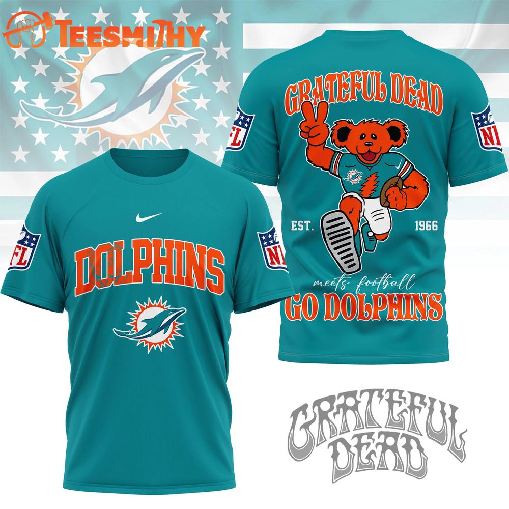 Miami Dolphins 2026 NFL Grateful Dead Retro Bear 3D T Shirt