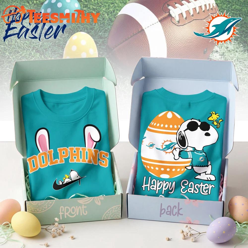 Miami Dolphins 2026 NFL Happy Snoopy Easter All Over Print Shirt