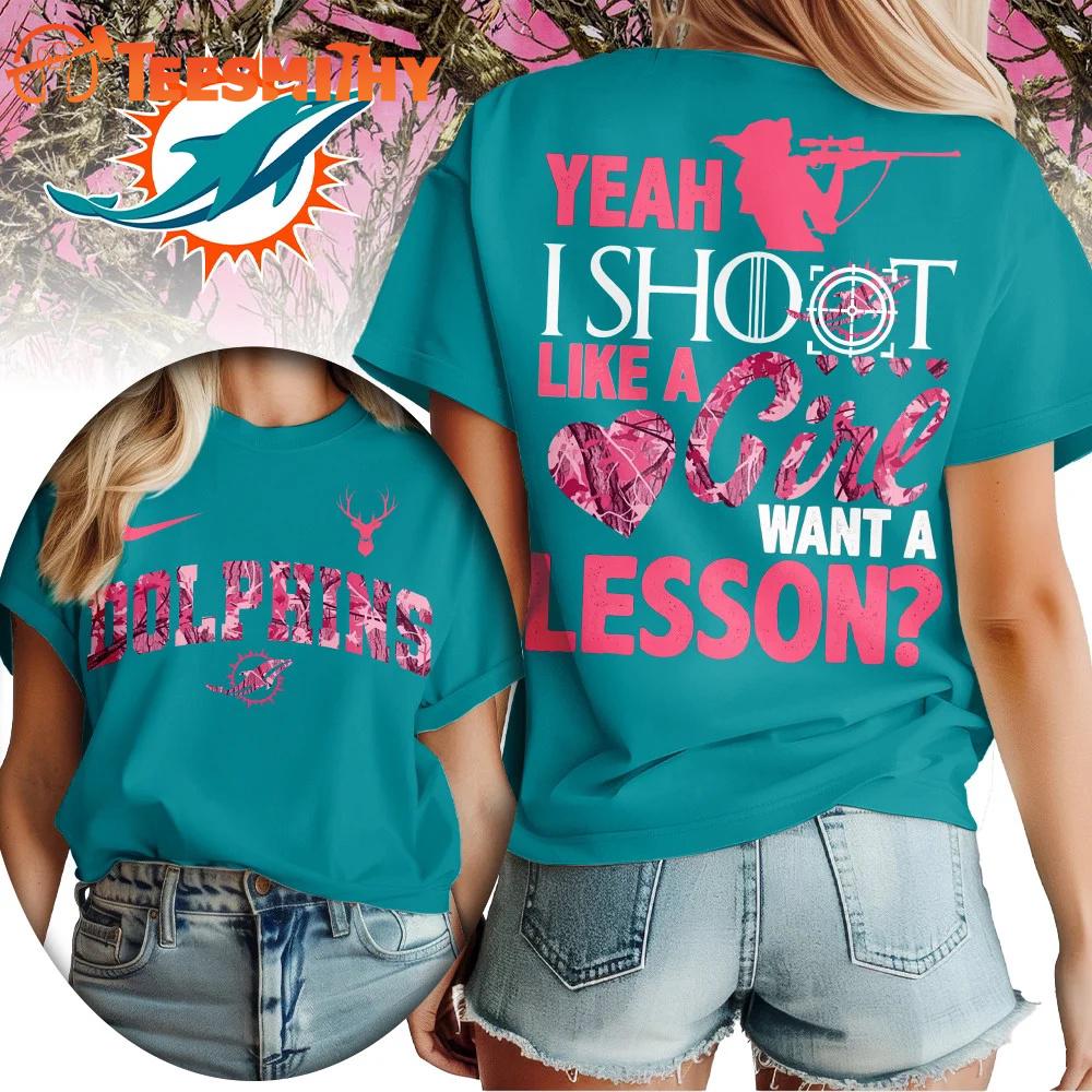 Miami Dolphins 2026 NFL Shoot Like A Girl All Over Print Shirt