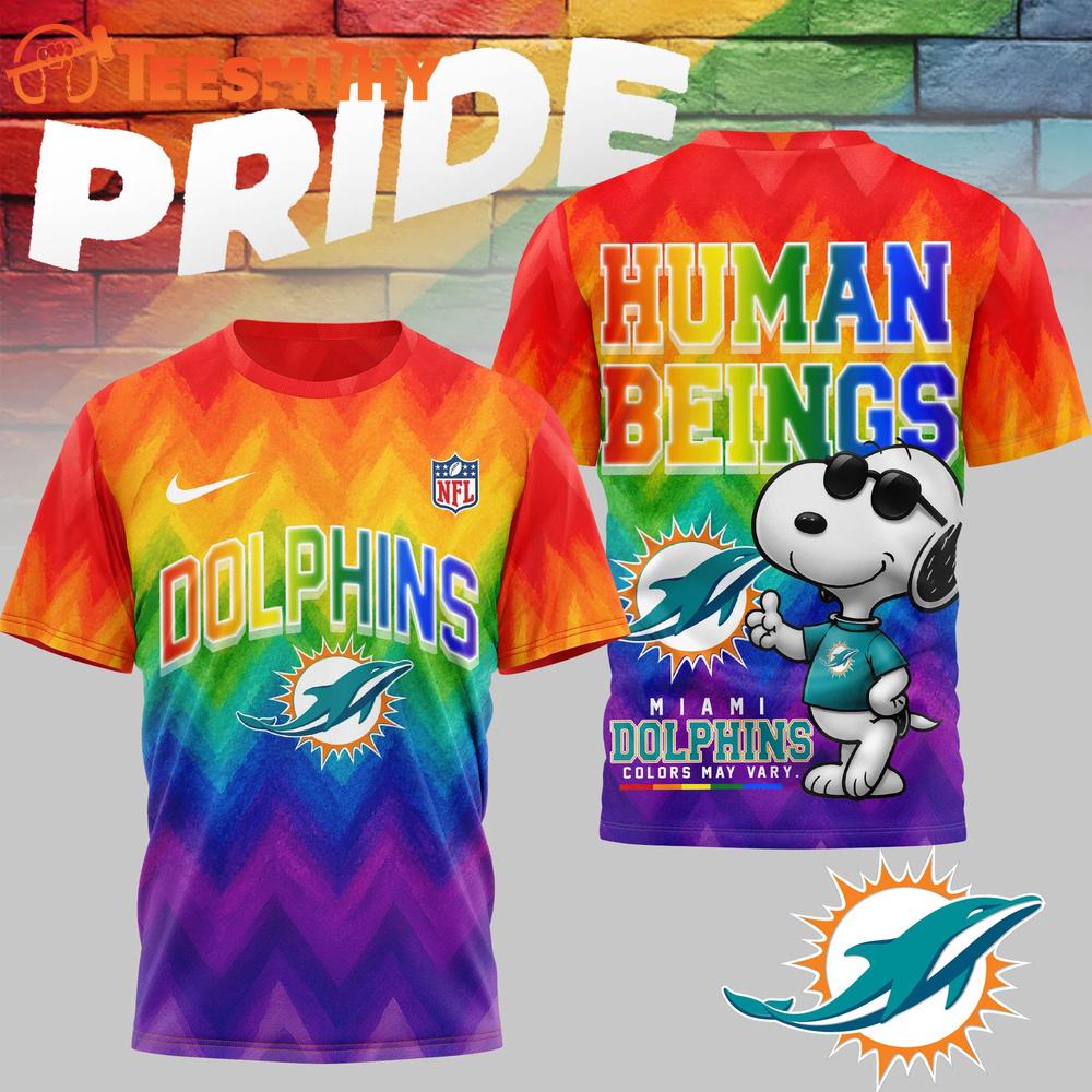 Miami Dolphins 2026 NFL Snoopy Rainbow Pride Limited 3D Shirt
