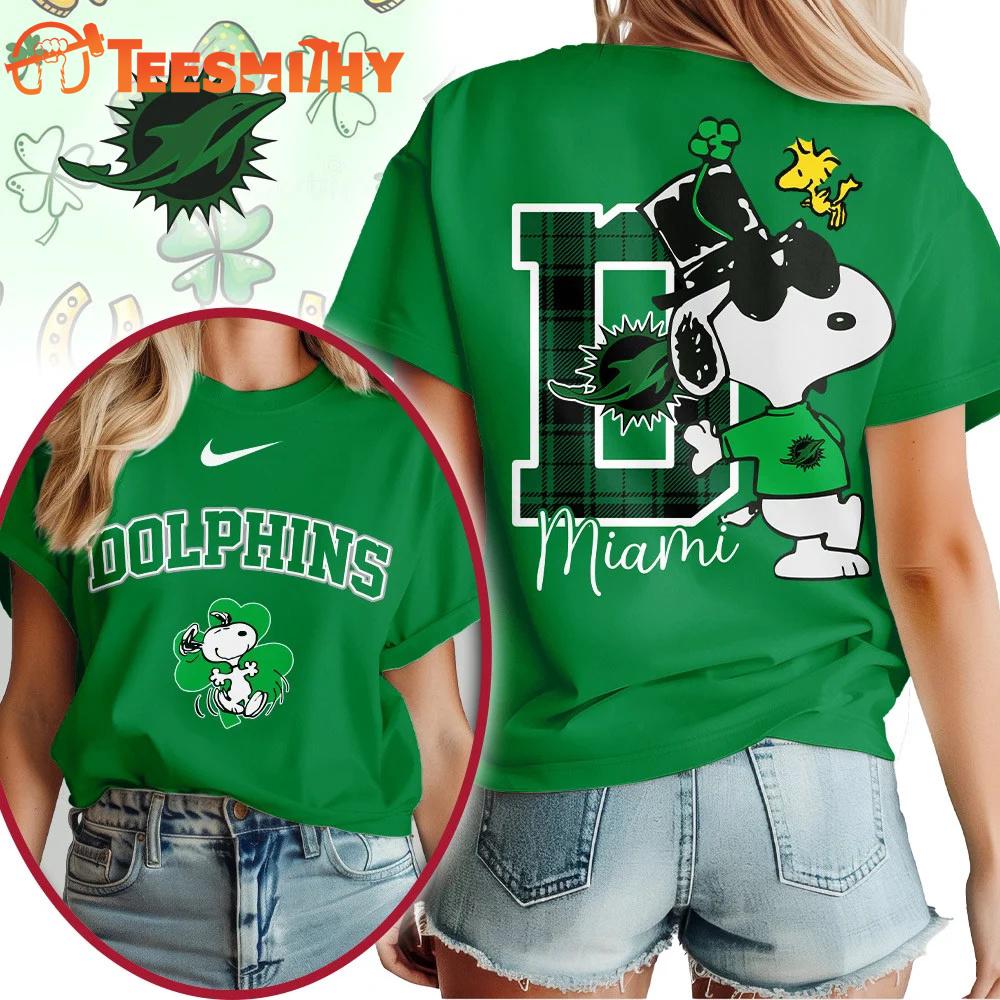 Miami Dolphins 2026 NFL Snoopy St. Patricks Day Unisex 3D Shirt