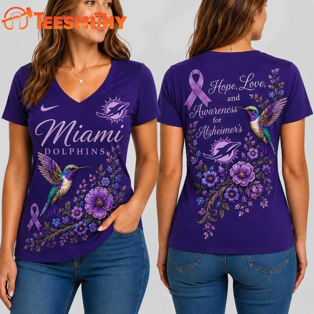 Miami Dolphins NFL Alzheimer’s Awareness Month V neck T Shirt