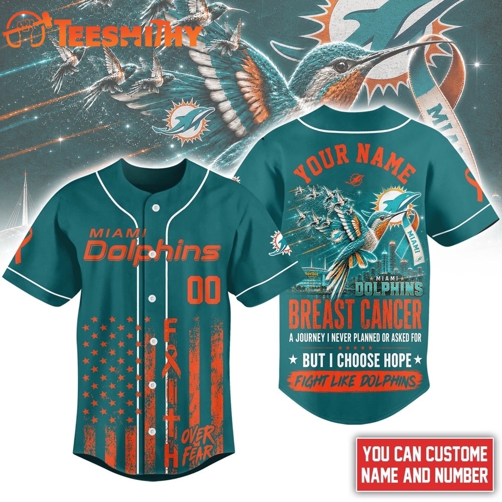 Miami Dolphins NFL Breast Cancer Hope Over Fear Baseball Jersey