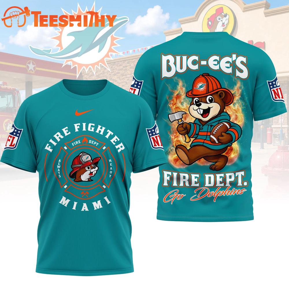 Miami Dolphins NFL Buc-ee's Firefighter Strong 3D Shirt