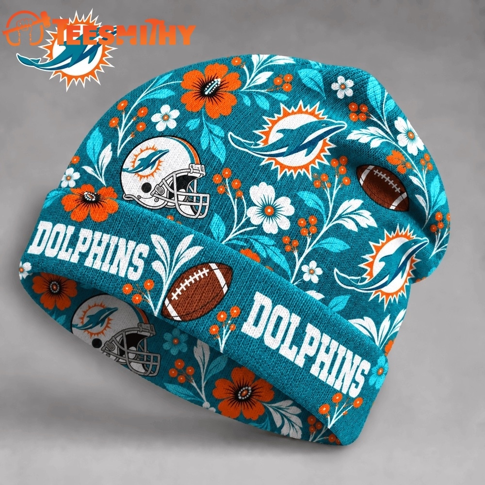Miami Dolphins NFL Floral Team Pride Christmas Beanie Hats