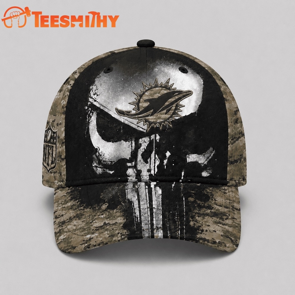 Miami Dolphins NFL Halloween Military Skull Camo Classic Cap