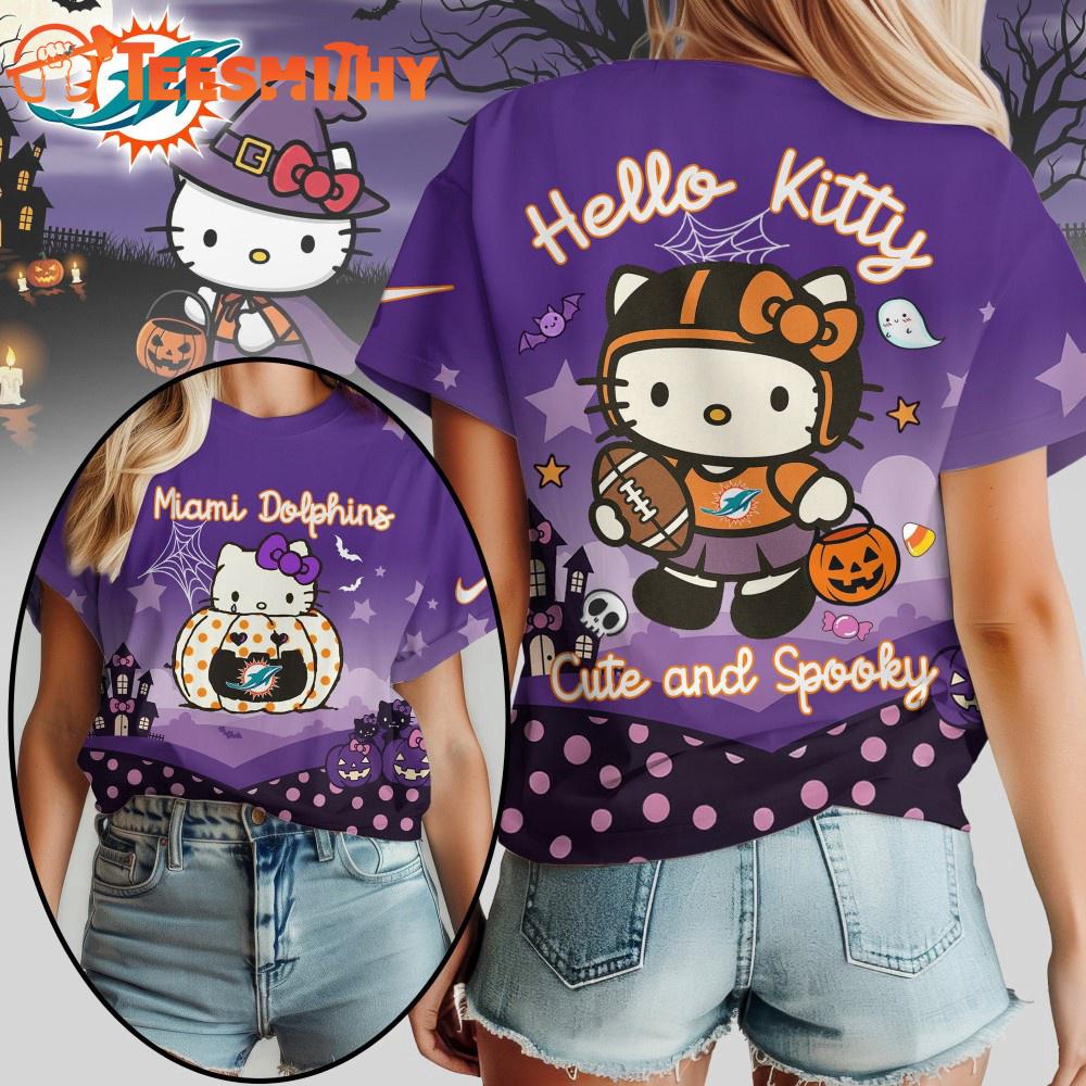 Miami Dolphins NFL Hello Kitty Cute And Spooky Halloween 2025 Unisex 3D Shirt