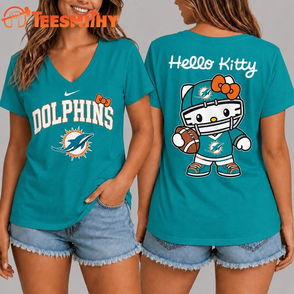 Miami Dolphins NFL Hello Kitty Football V Neck T Shirt