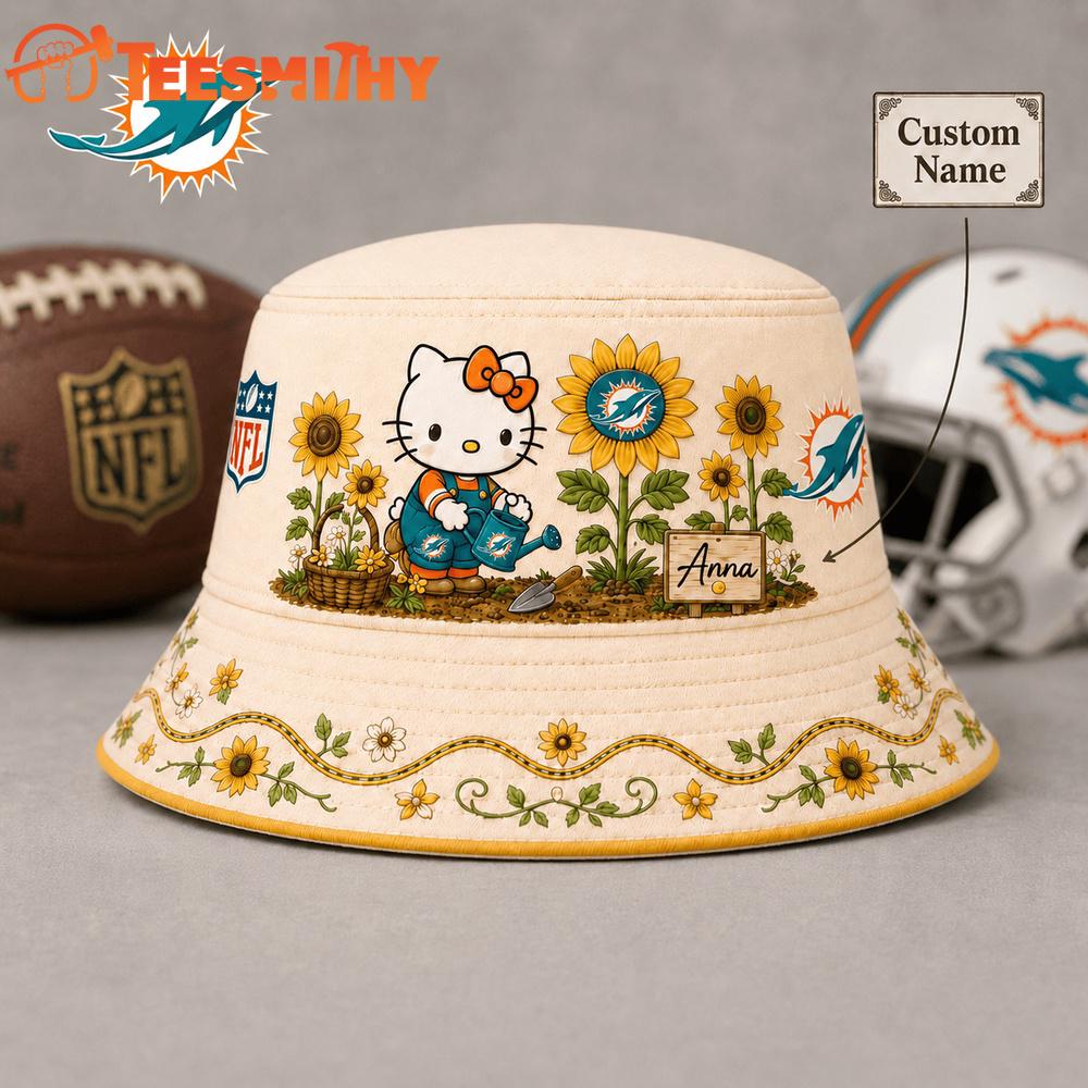 Miami Dolphins NFL Hello Kitty Sunflower Garden Bucket Hat