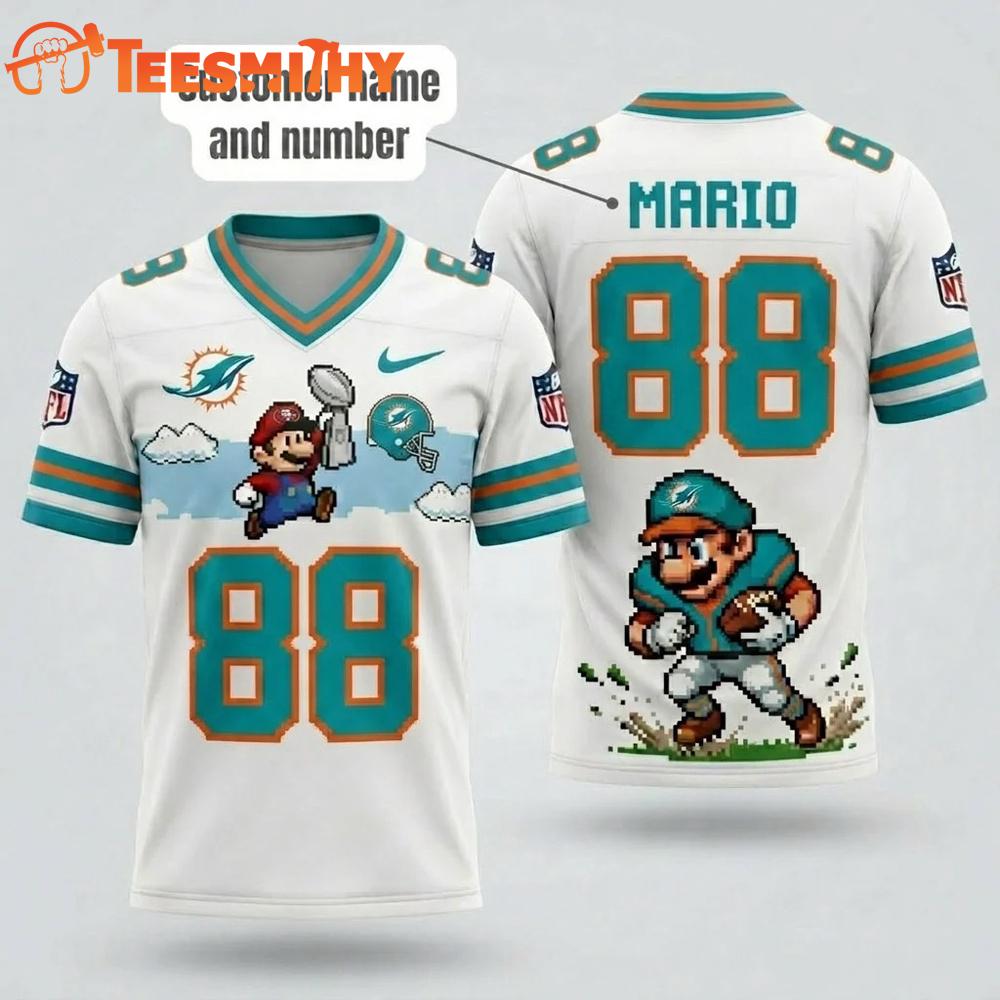 Miami Dolphins NFL Mario 2026 Design Football Jersey