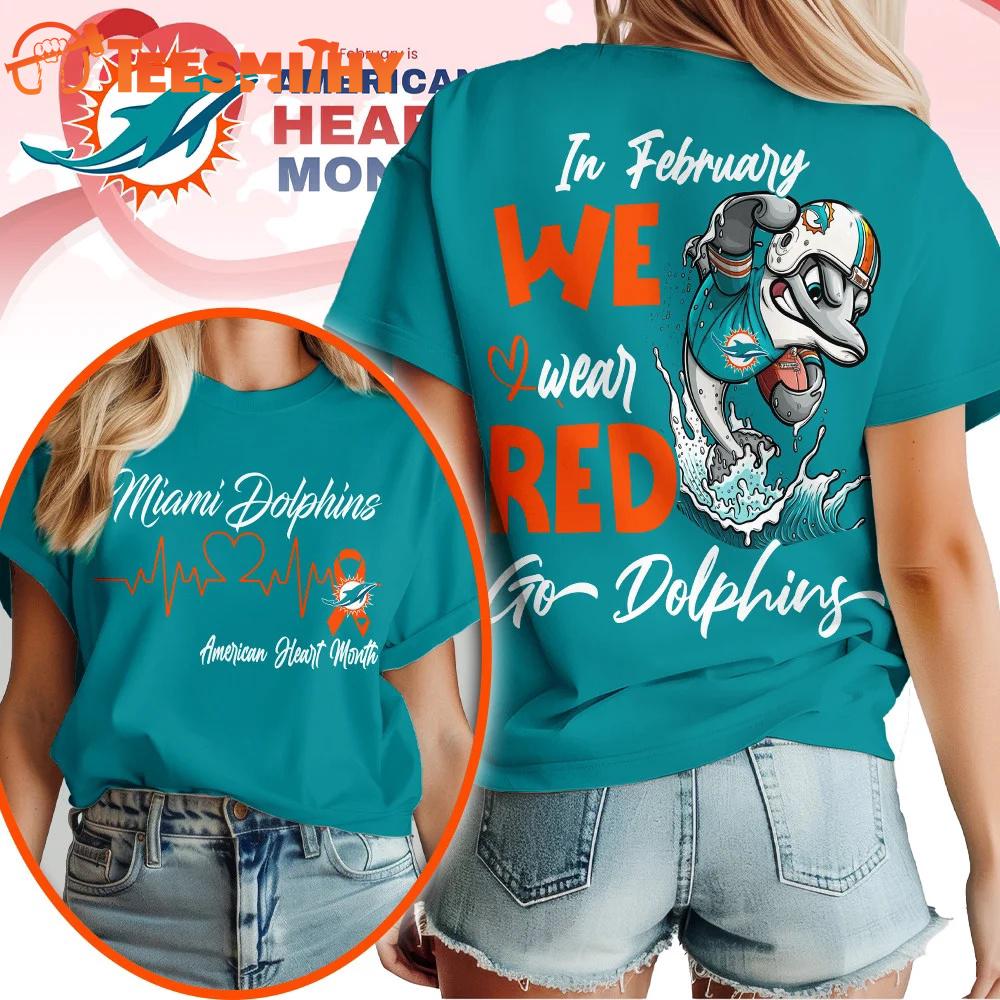 Miami Dolphins NFL Mascot American Heart Month Unisex 3D Shirt