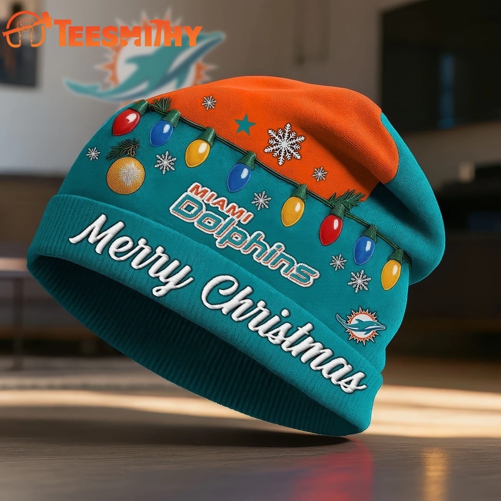 Miami Dolphins NFL Merry Christmas Beanie Hat