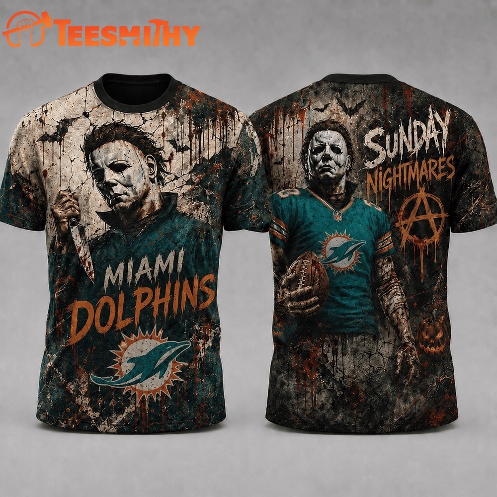 Miami Dolphins NFL Michael Myers Sunday Nightmares Horror Halloween 3D T Shirt