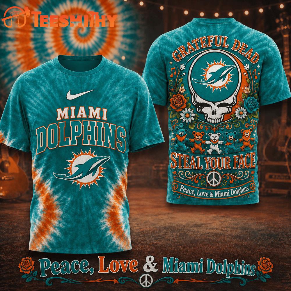 Miami Dolphins NFL Peace Love Greateful Dead Special New 3D Shirt