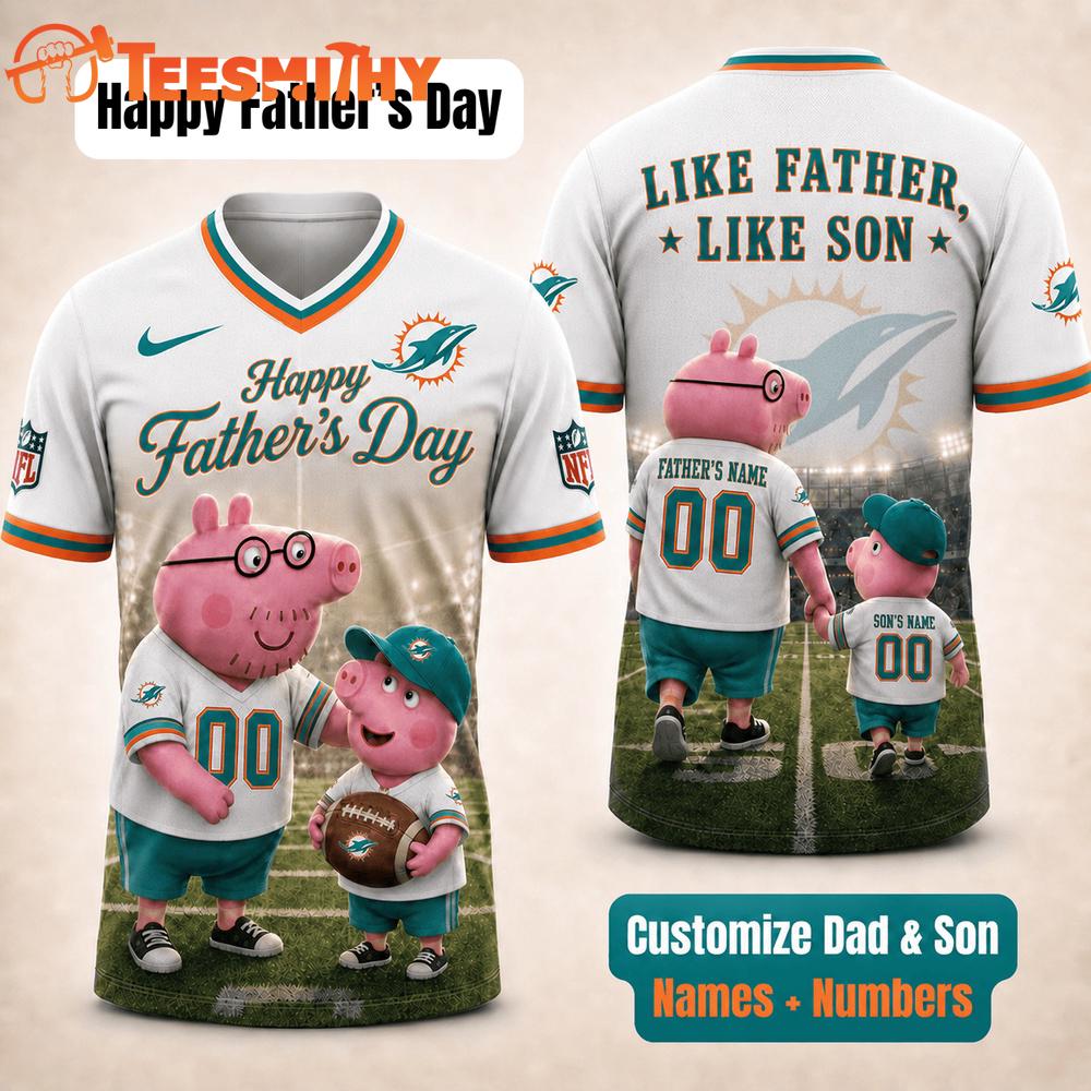 Miami Dolphins NFL Peppa Pig Father's Day Dad Football Jersey
