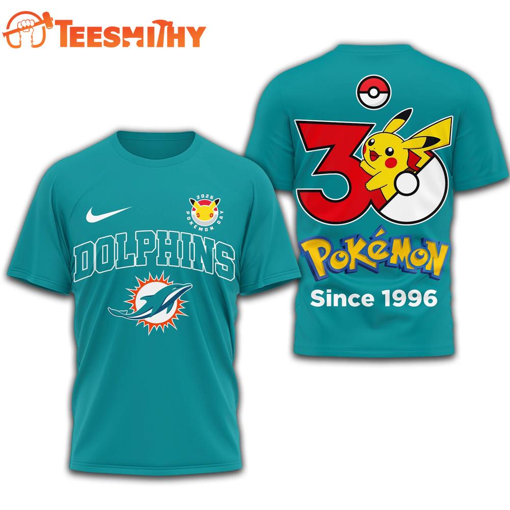 Miami Dolphins NFL Pokemon 30th Anniversary 3D T Shirt